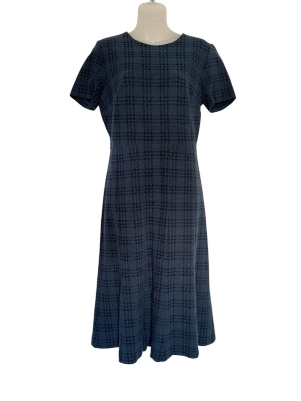 Ann Taylor Dark Teal Plaid Short-Sleeve A-Line Dress